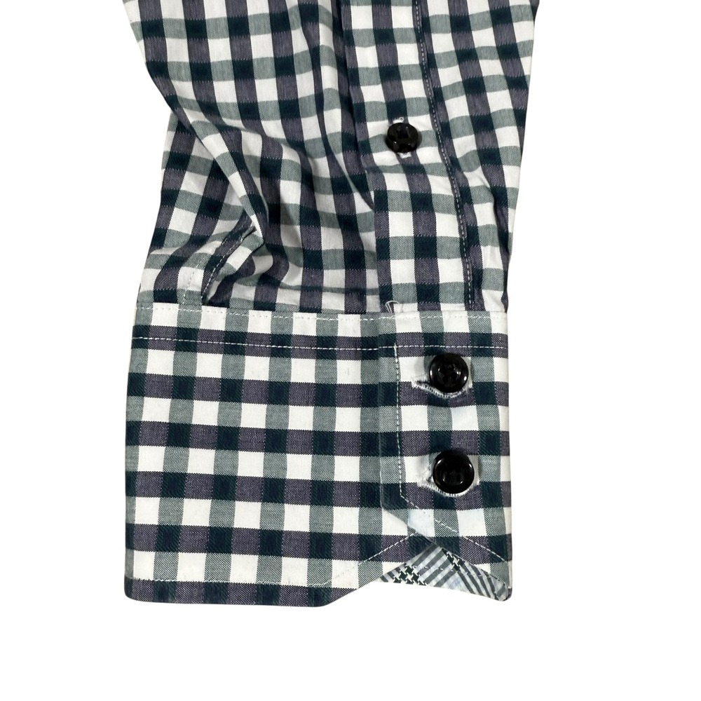 Thomas Dean Men's XL Check Dress Shirt Black White Plaid Long Sleeve Cotton - Picture 5 of 10